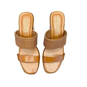 ITALIAN Shoemakers Wedge Sandal Brown Leather • Size 10 • EUC